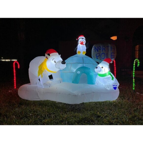 🆕6 FT Long Christmas Inflatable Polar Bear Build-in LEDs Blow Up Outdoor Decor - Picture 2 of 11